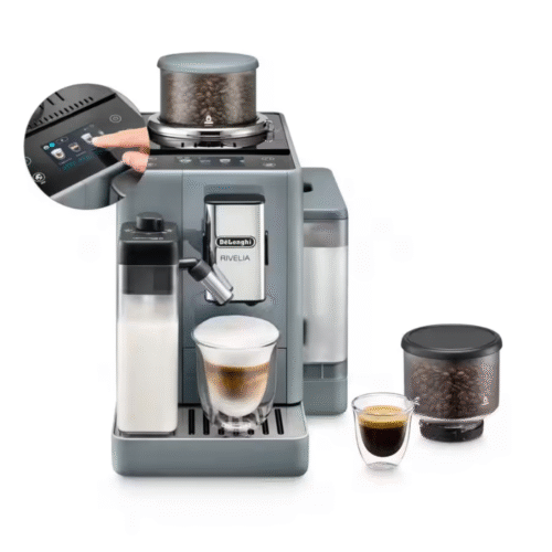 De'Longhi Rivelia l Fully Automatic Espresso Coffee Machine with Milk Frother – Pebble Grey